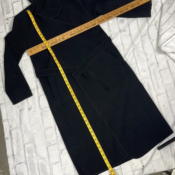 Made in France Black Felt Trench Coat Wide Collar Open Front Belted with Pockets - Picture 12 of 12